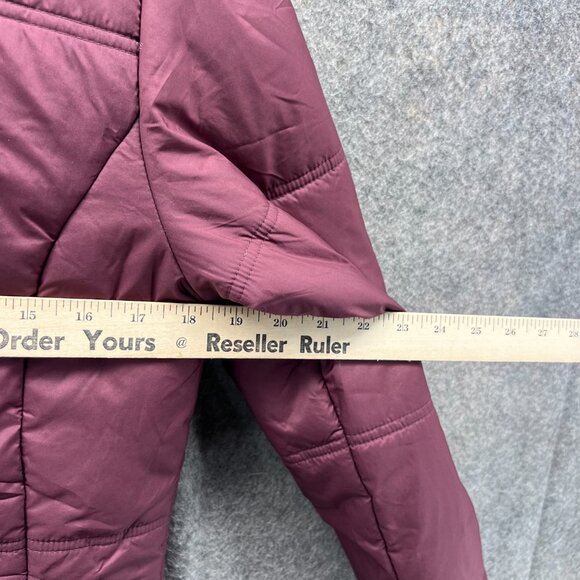 Puma Jacket Women Small Burgundy Full Zip Puffer Essentials Padded Parka Winter - Picture 8 of 13